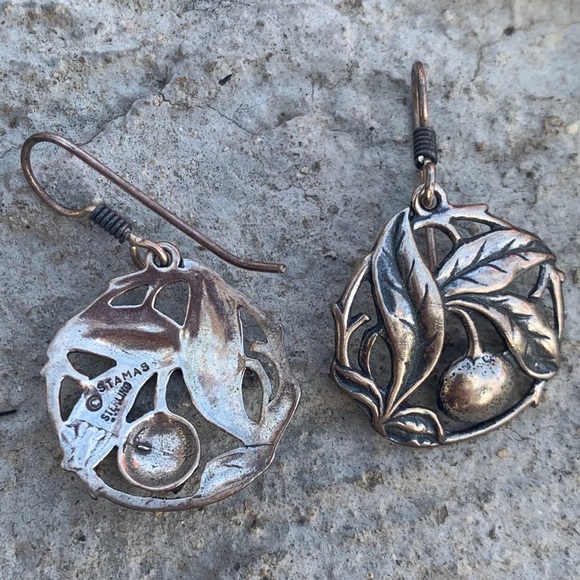 Sterling Designer Fruit Tree Earrings - Picture 3 of 4